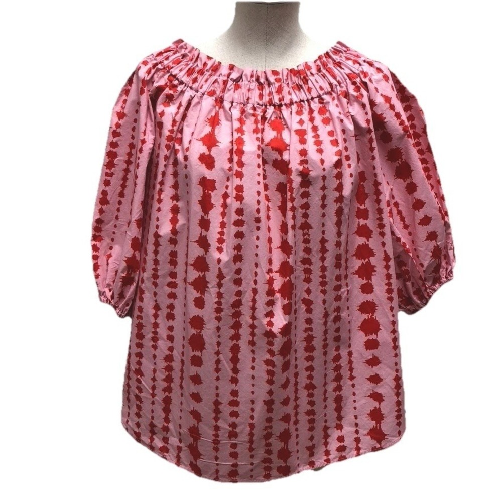 Piazza Sempione Dotted Stripe Off The Shoulder Blouse Womens 40 8 Pink Boho